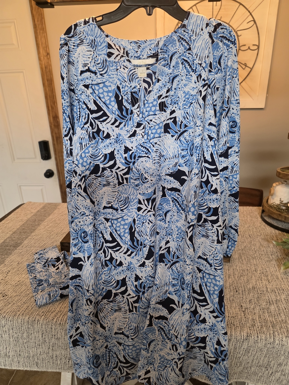 Lilly Pulitzer Navy and Light Blue Floral Long Sleeve Dress